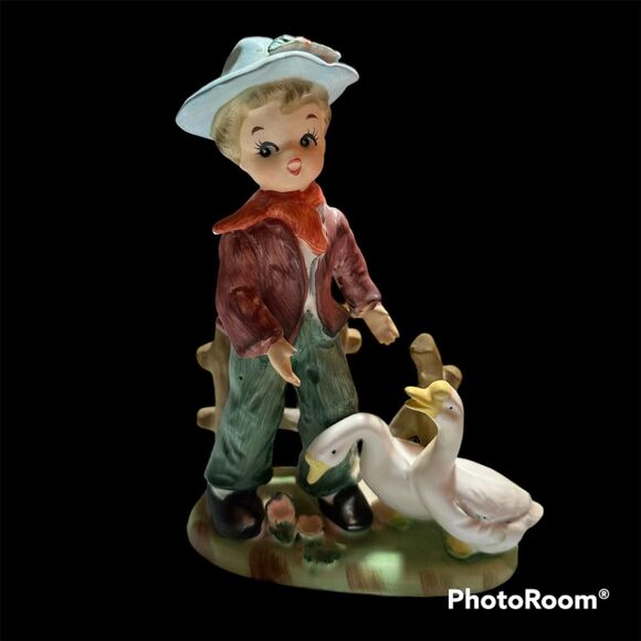 Chase Japan Vintage Figurine Boy with Ducks 6.5" Nice! - Picture 1 of 4